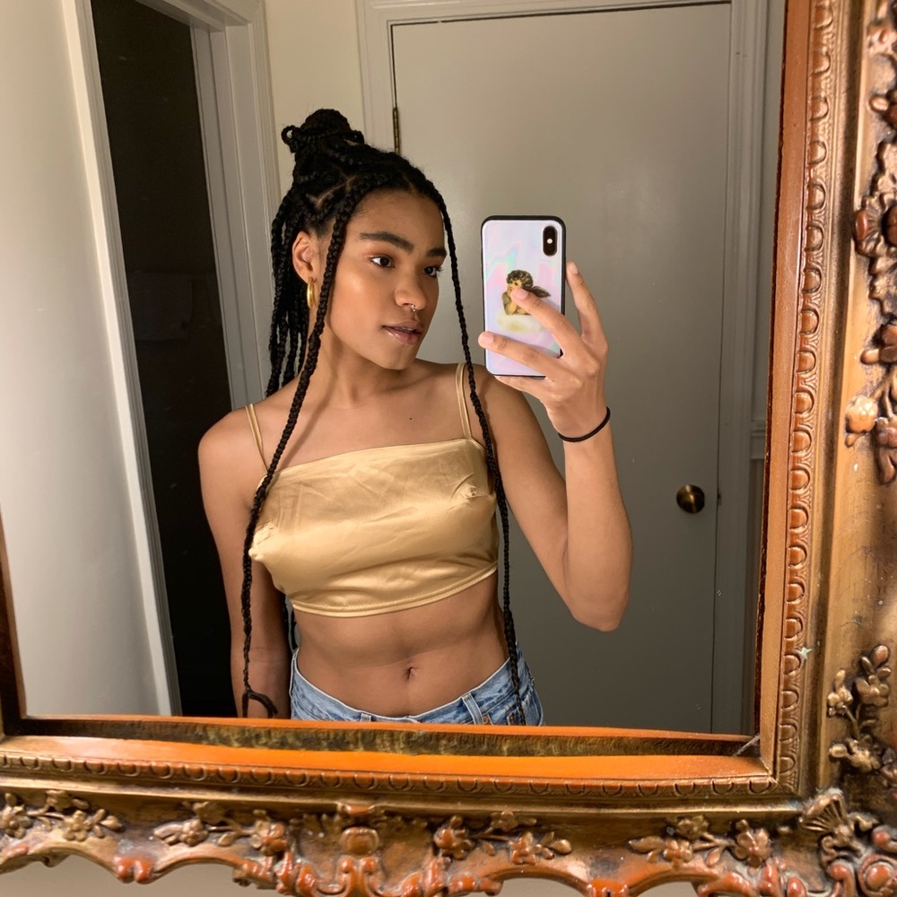 🔴Nasty Gal gold satin tie top